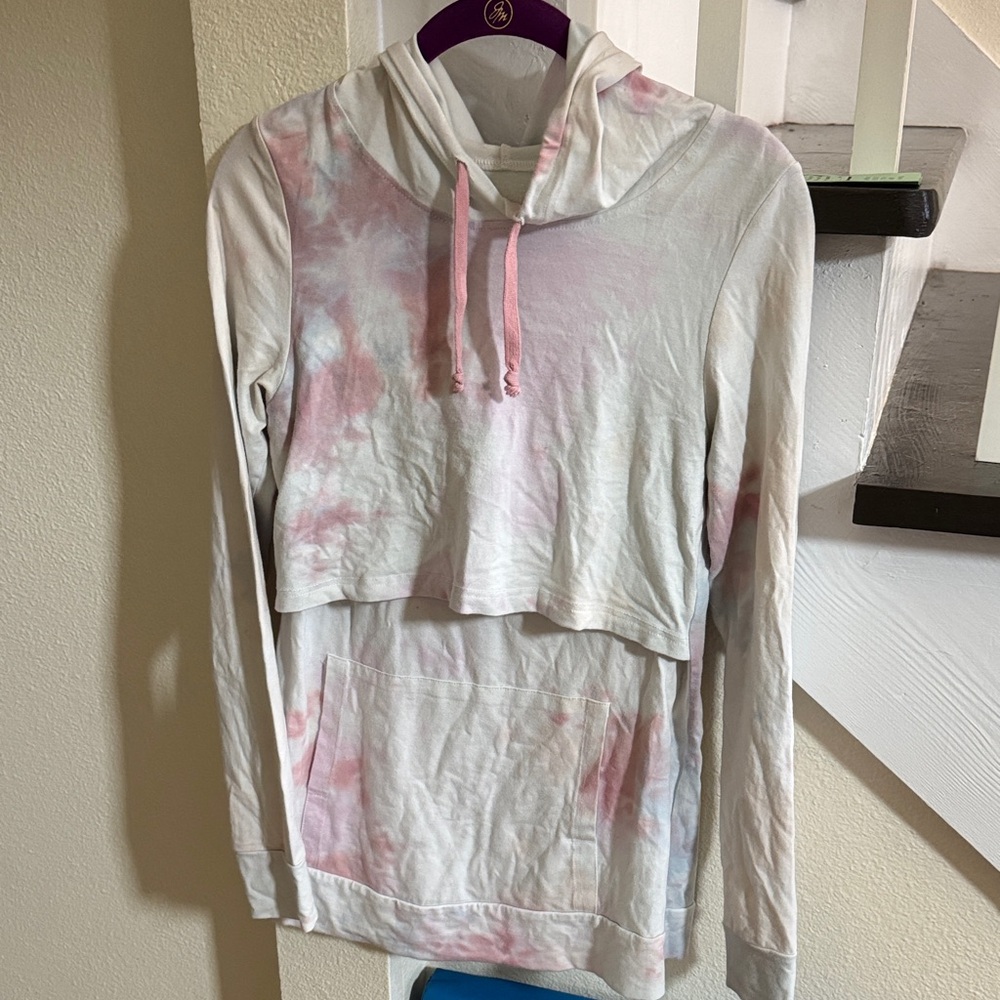 Latched Mama Tie-Dye Hoodie front nursing access and pocket